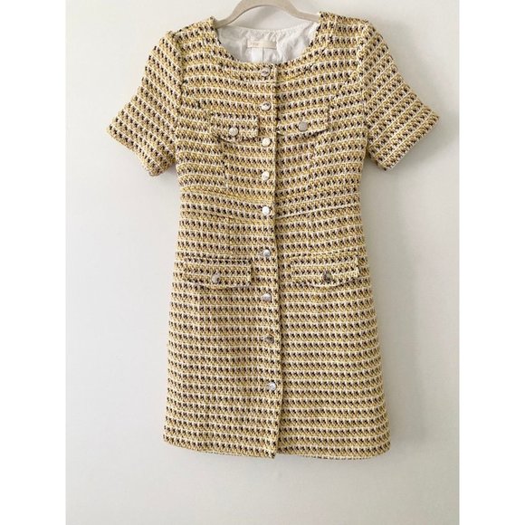 MAJE Rill Yellow Tweed Dress Women’s 2 - Picture 6 of 12